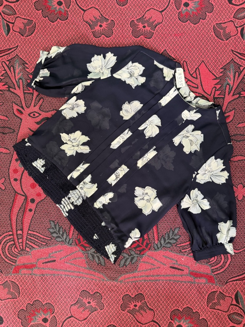 Russ Navy Top with White Floral Print